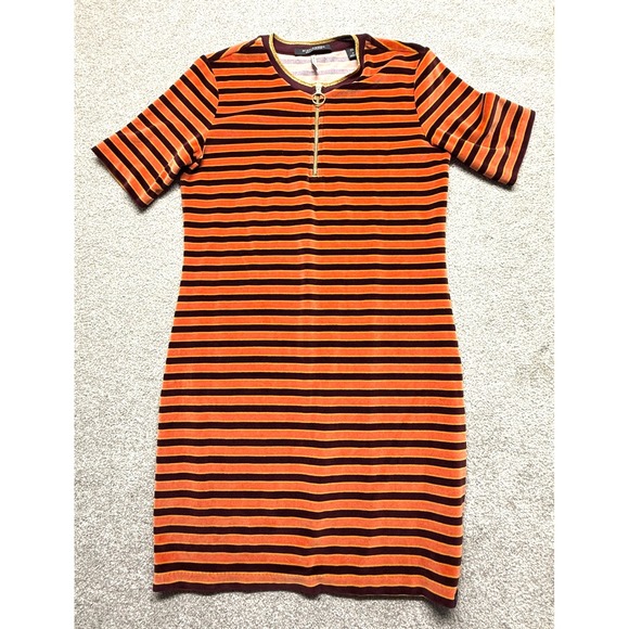 Scotch & Soda Dresses & Skirts - Scotch Soda Maison Striped Velvet Zip Neck Dress Orange Burgundy M